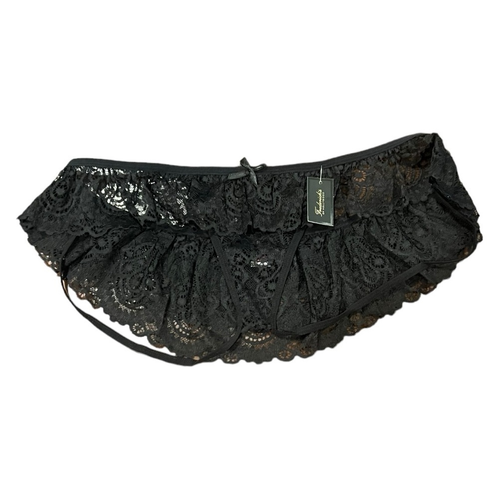 Frederick’s of Hollywood Idelle black ruffle lace backless panties size 1x NWT